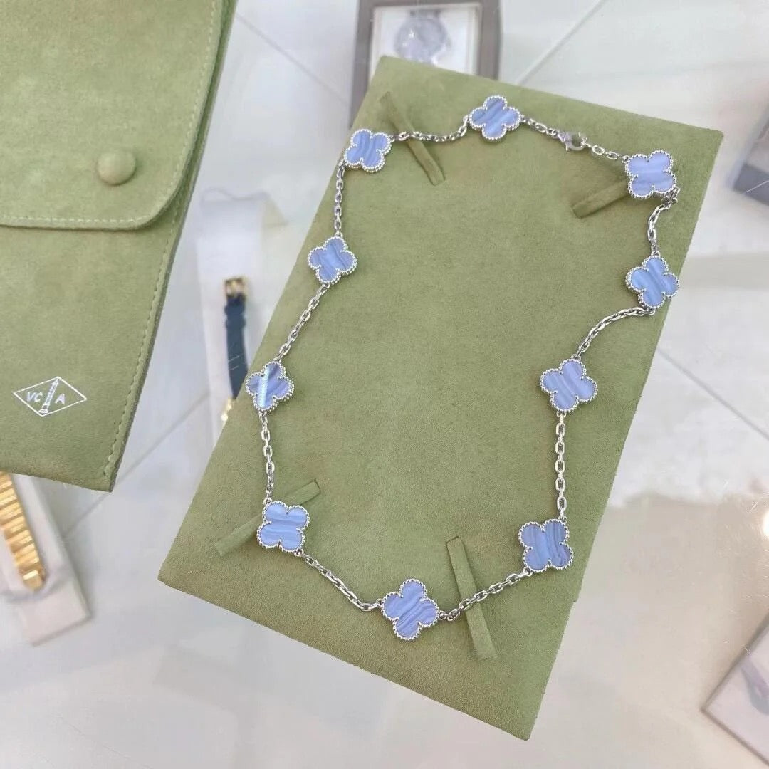 [Lumi Jewels]COLLIER TRÈFLE 10 MOTIFS CALCÉDOINE VIOLETTE