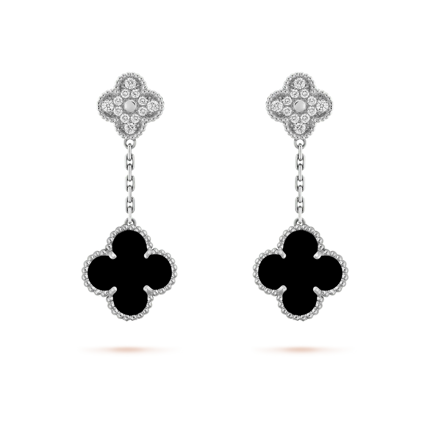 [Lumi Jewels]CLOVER 2 MOTIFS  DIAMOND ONYX EARRINGS SILVER
