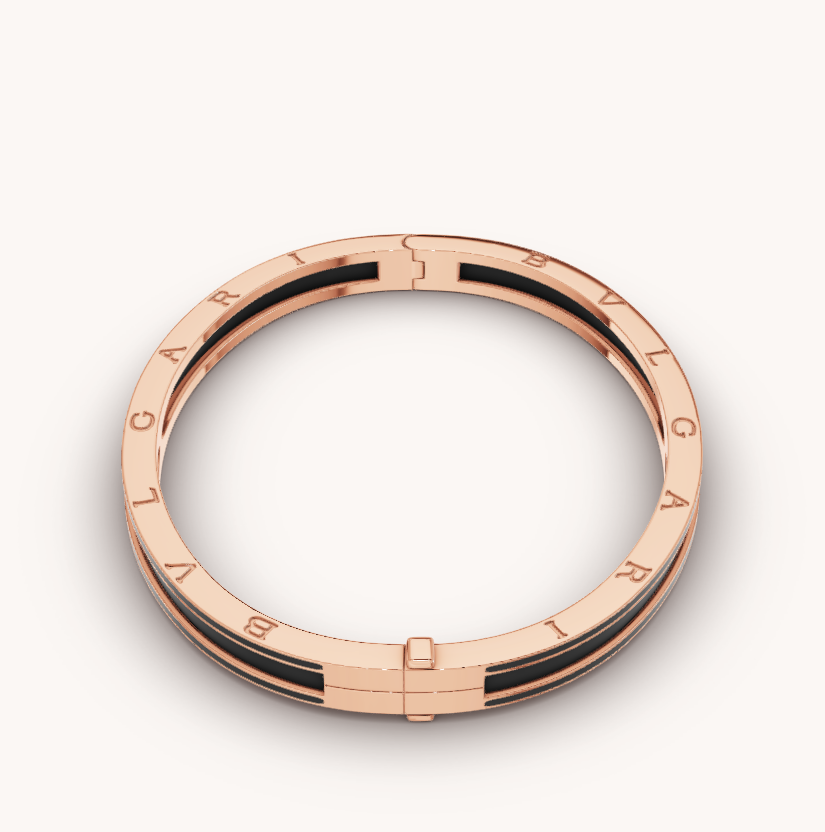 [Lumi Jewels]BRACELET ZÉRO 1 OR ROSE ET CÉRAMIQUE NOIRE MATE