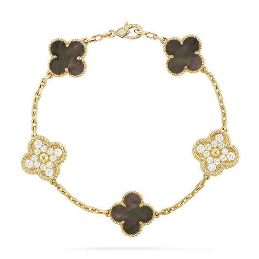 [Lumi Jewels]CLOVER 5 MOTIF GRAY MOP DIAMOND BRACELET