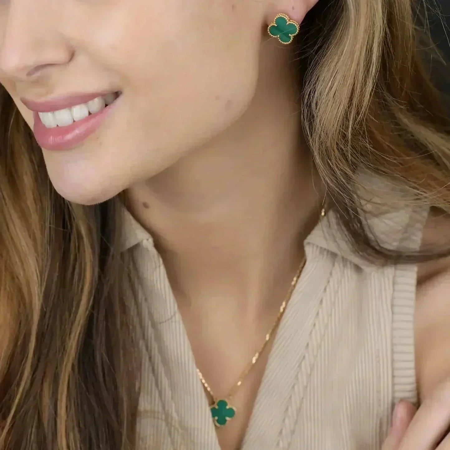 [Lumi Jewels]CLOVER MINI 9.5MM MALACHITE  EARRINGS