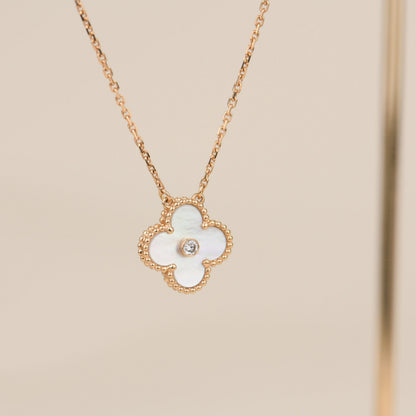 [Lumi Jewels]COLLIER TRÈFLE 15MM DIAMANT FRITILLAIRE BLANC