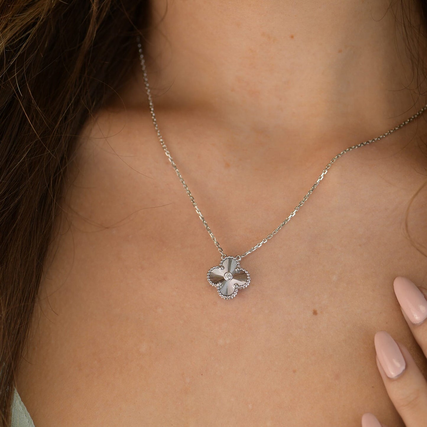 [Lumi Jewels]CLOVER COLLIER DIAMANT LASER 15MM ARGENT