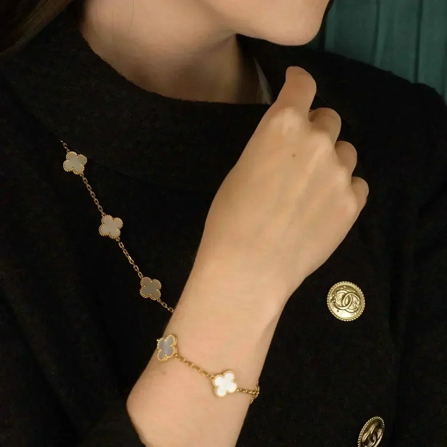 [Lumi Jewels]CLOVER  5 MOTIF WHITE MOP BRACELET