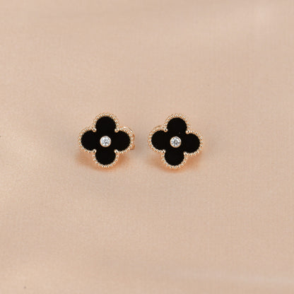 [Lumi Jewels]CLOVER MEDIUM 1 MOTIFS ONYX DIAMOND EARRINGS