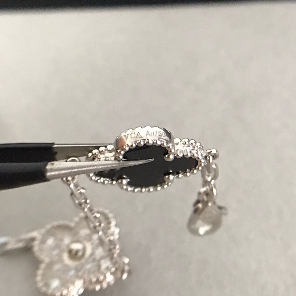 [Lumi Jewels]CLOVER 5 MOTIF ONYXS DIAMOND BRACELET SILVER