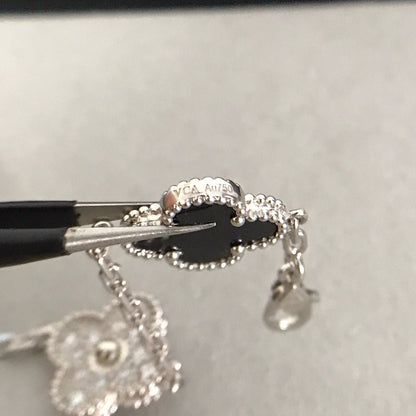 [Lumi Jewels]CLOVER 5 MOTIF ONYXS DIAMOND BRACELET SILVER