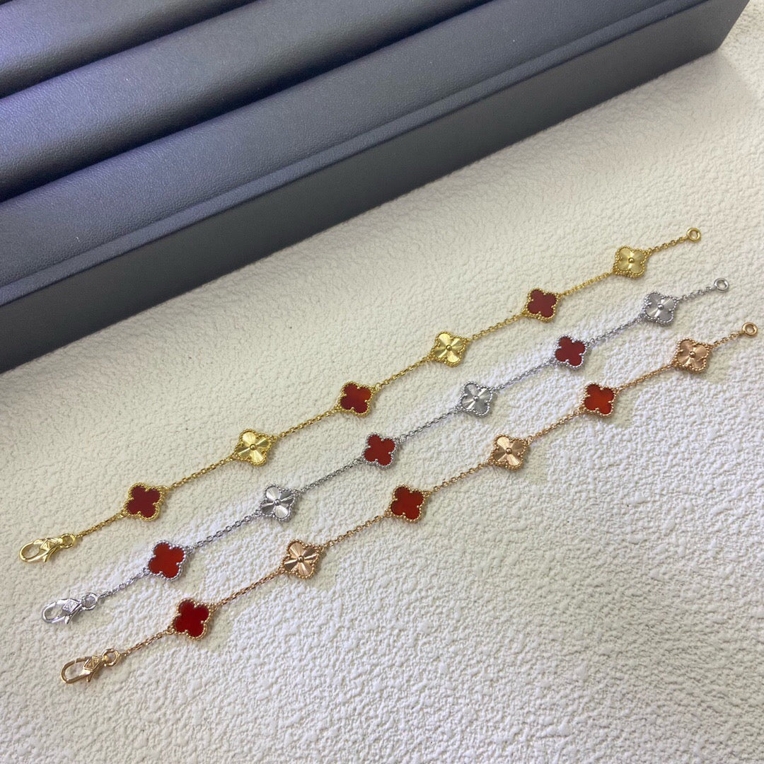 [Lumi Jewels]CLOVER 6 MOTIF RED AGATE LASER BRACELET