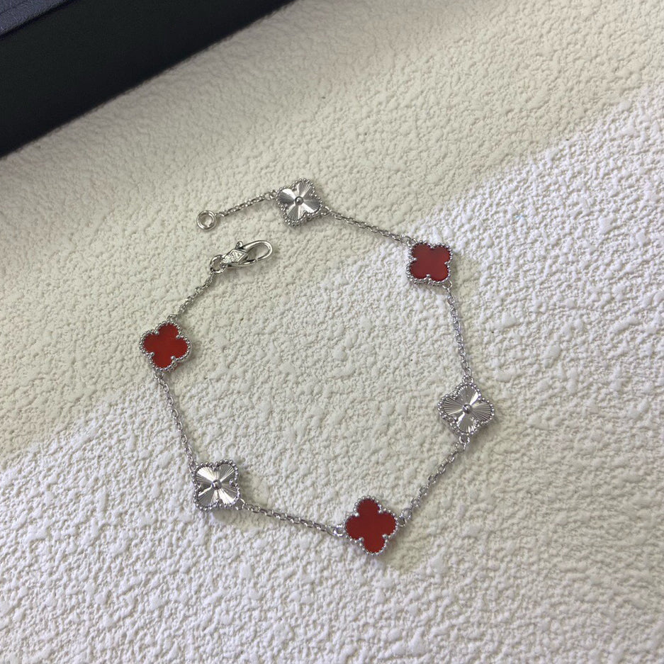 [Lumi Jewels]CLOVER 6 MOTIF RED AGATE LASER BRACELET