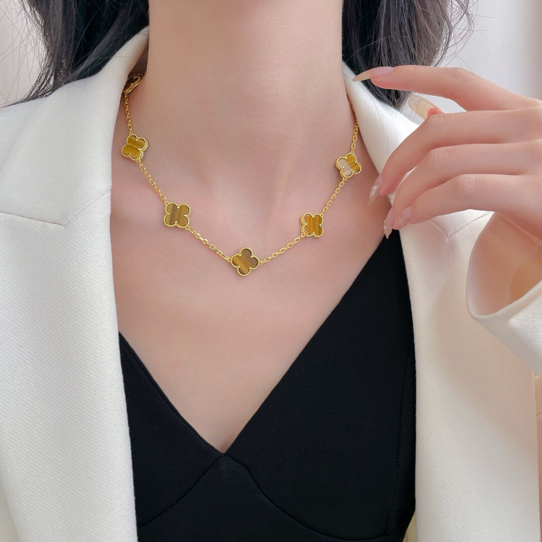 [Lumi Jewels]CLOVERS THE 10-MOTIFS TIGER EYE NECKLACE