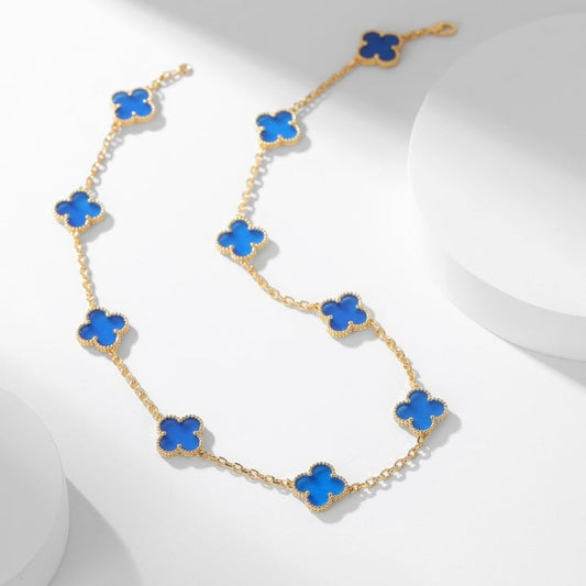 [Lumi Jewels]CLOVERS THE 10-MOTIFS BLUE AGATE NECKLACE
