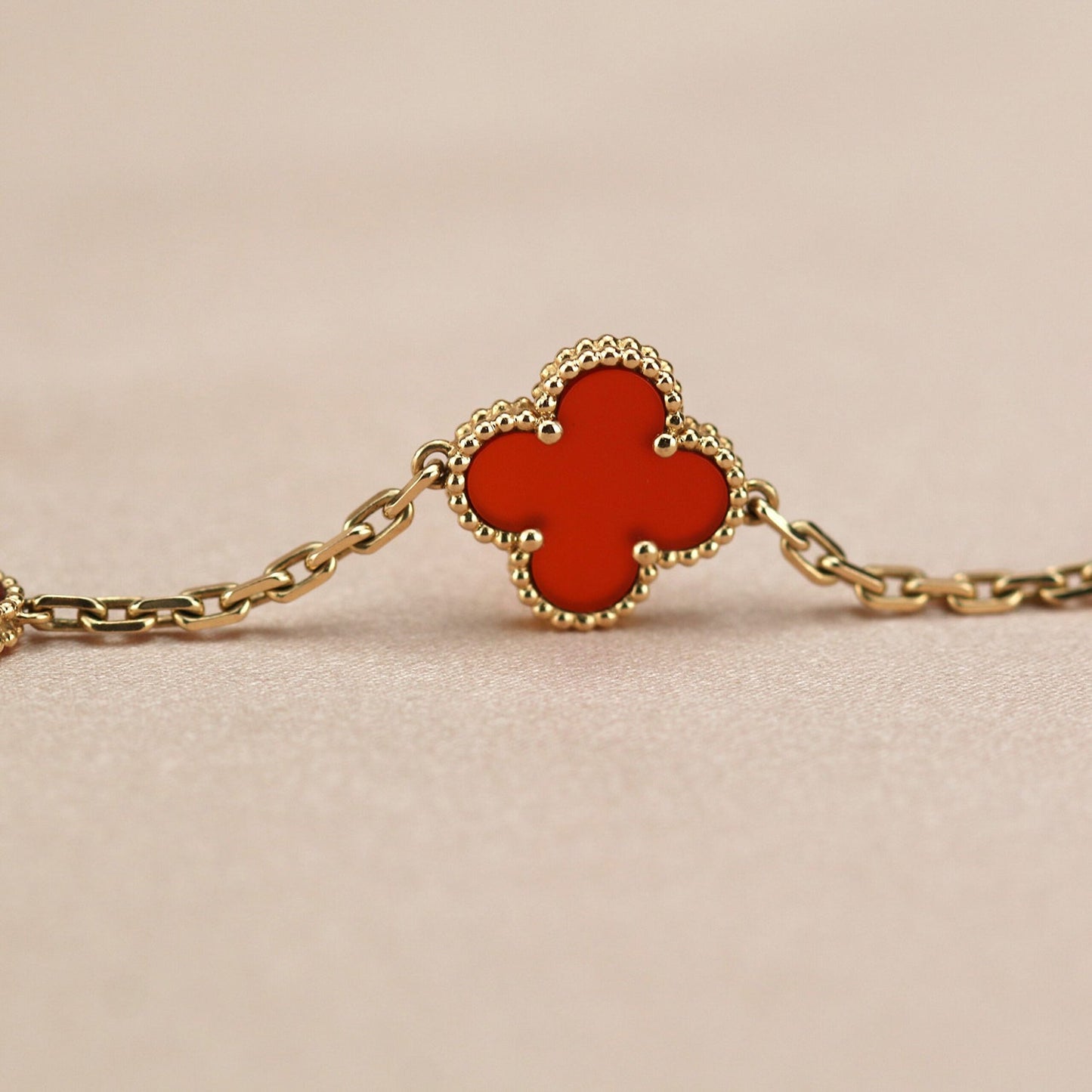 [Lumi Jewels]CLOVER 5 MOTIFS RED AGATE  BRACELET