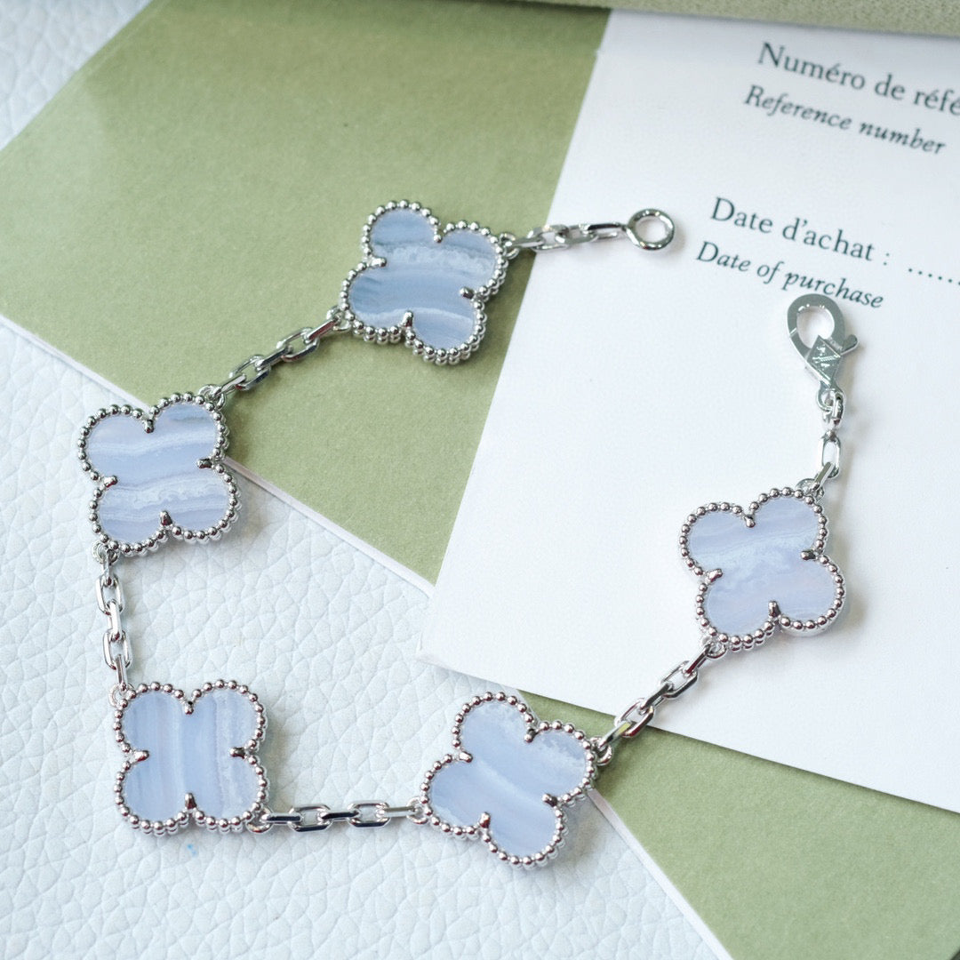 [Lumi Jewels]CLOVER  5 MOTIF PURPLE CHALCEDONY BRACELET SILVER