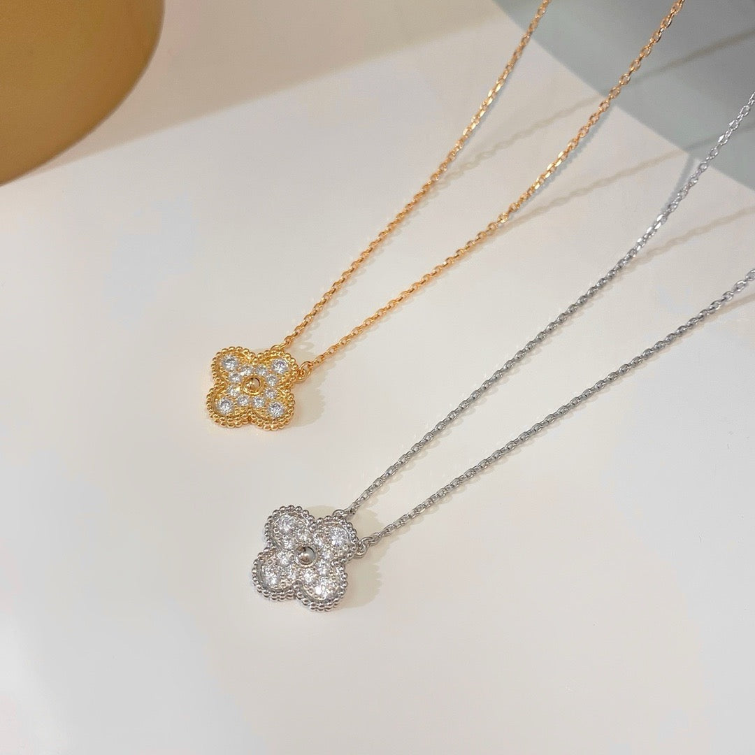 [Lumi Jewels] COLLIER FLEUR SOLITAIRE DIAMANT TRÈFLE 15 MM