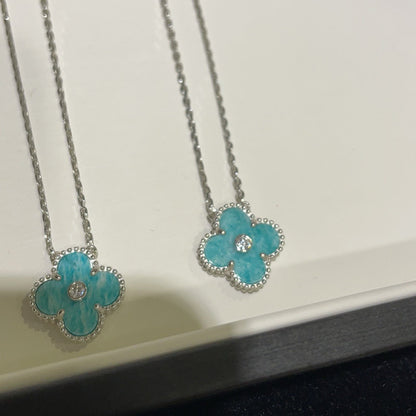 [Lumi Jewels]CLOVER 15MM DIAMOND SVRES PORCELAIN  NECKLACE SILVER