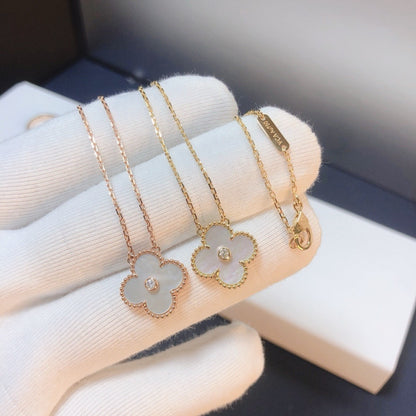 [Lumi Jewels]COLLIER TRÈFLE 15MM DIAMANT FRITILLAIRE BLANC