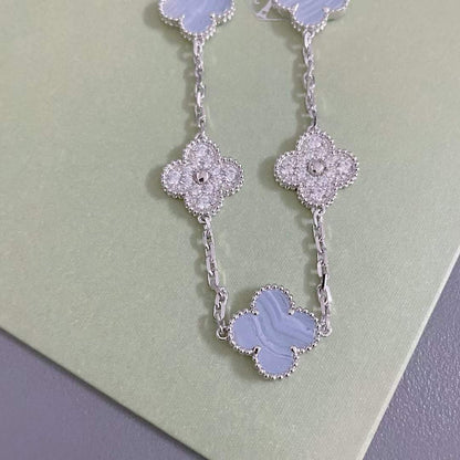 [Lumi Jewels]CLOVER  5 MOTIF DIAMOND PURPLE CHALCEDONY BRACELET SILVER