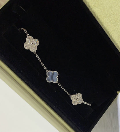 [Lumi Jewels]CLOVER  5 MOTIF DIAMOND PURPLE CHALCEDONY BRACELET SILVER