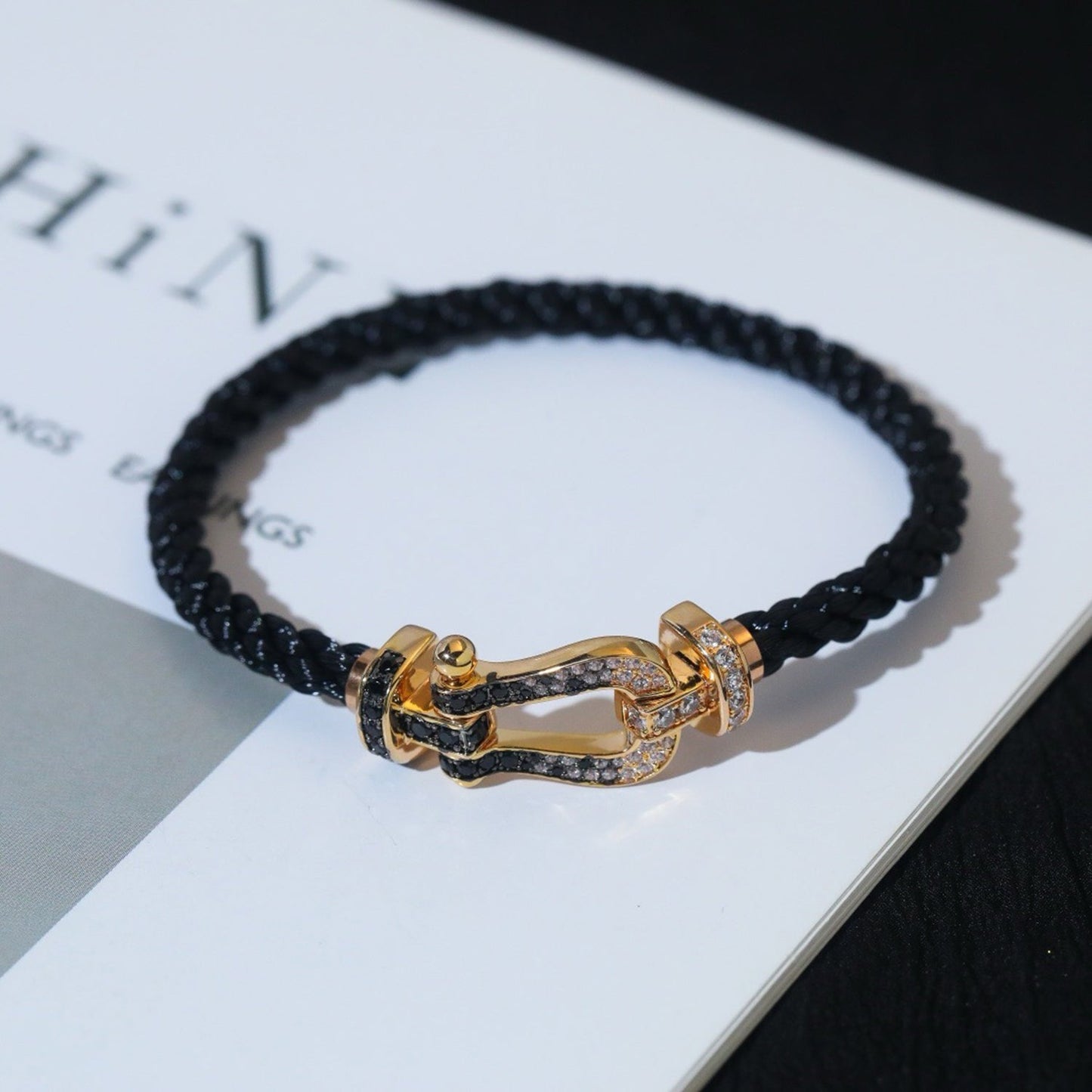 [Lumi Jewels]FORCE LARGE HORSESHOE BLACK WHITE DIAMOND BRACELET ROSE GOLD