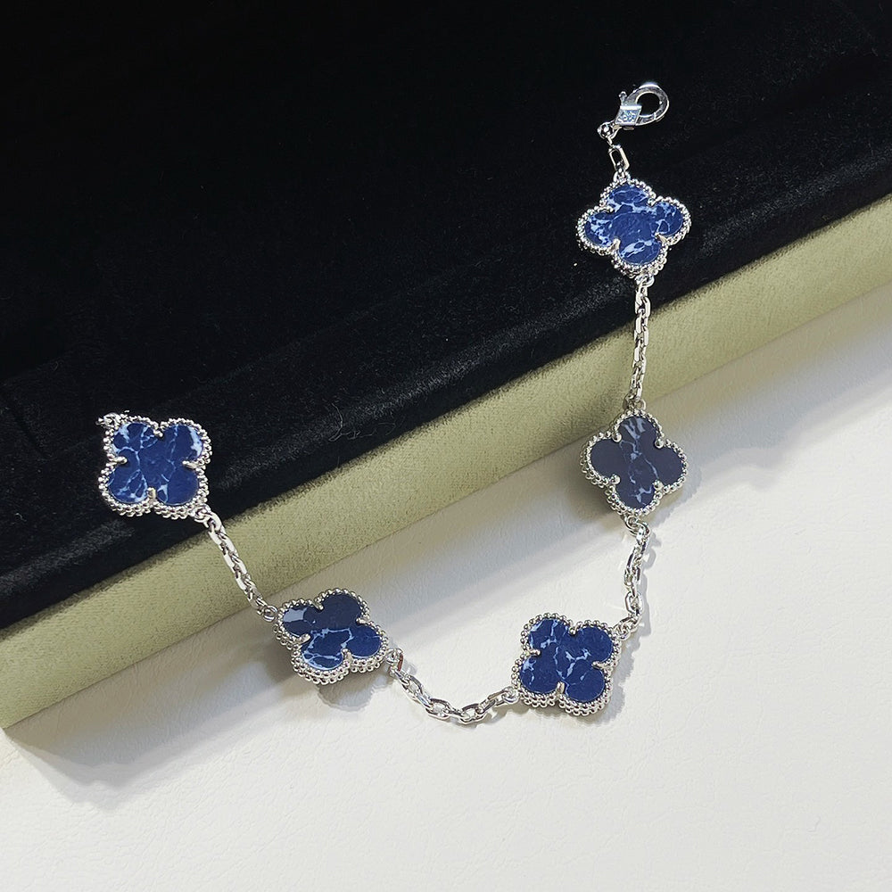 [Lumi Jewels]CLOVER 5 MOTIF PIETERSITE SILVER BRACELET