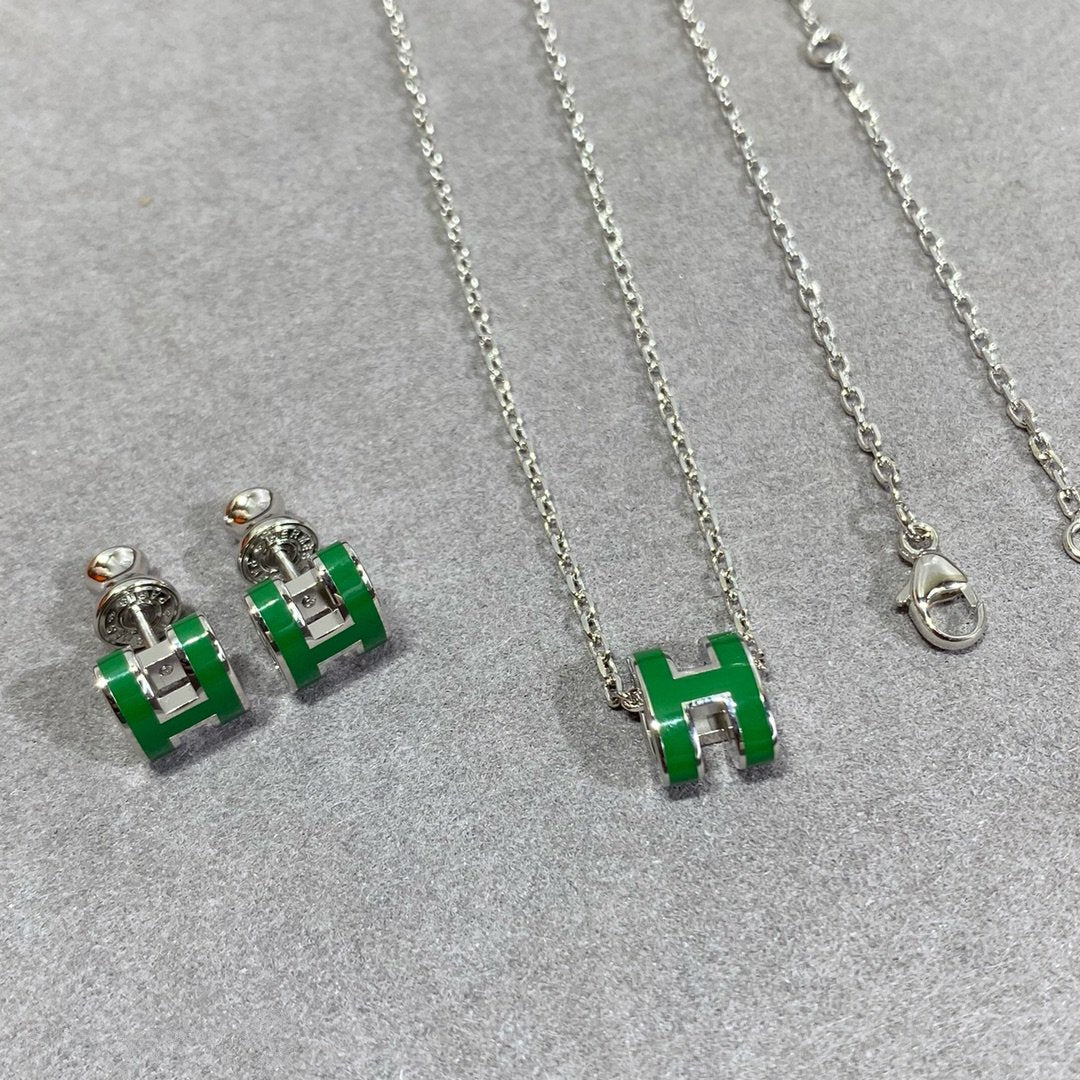 [Lumi Jewels]POP H GREEN NECKLACE SILVER AND GOLD