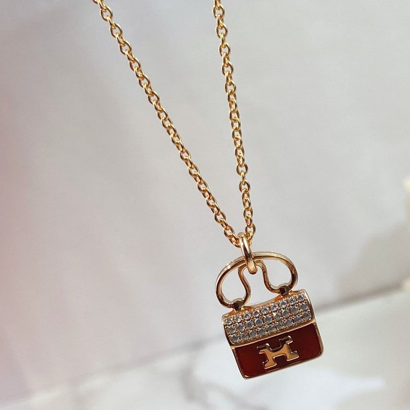 [Lumi Jewels]CONSTANCE RED PEDANT PINK GOLD NECKLACE