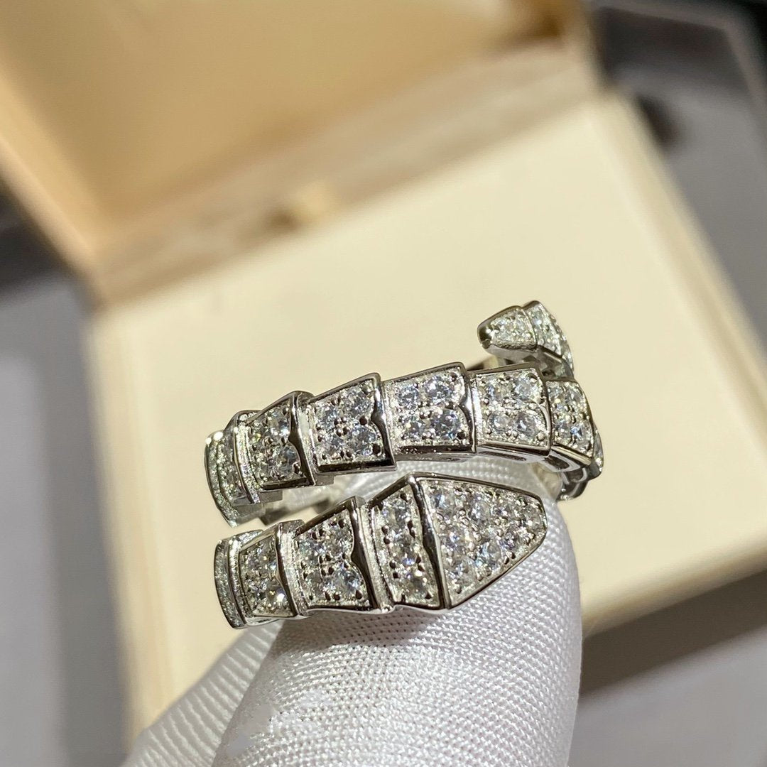 [Lumi Jewels]SERPENTI DOUBLE RING SILVER DIAMOND PAVED