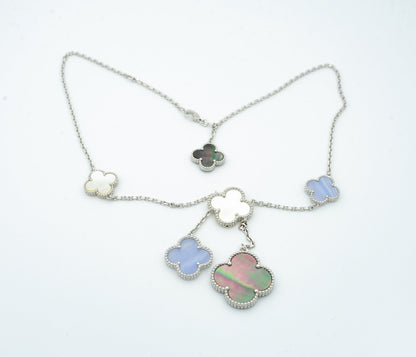[Lumi Jewels]CLOVER MOP CHALCEDONY NECKLACE SILVER 6 MOTIF