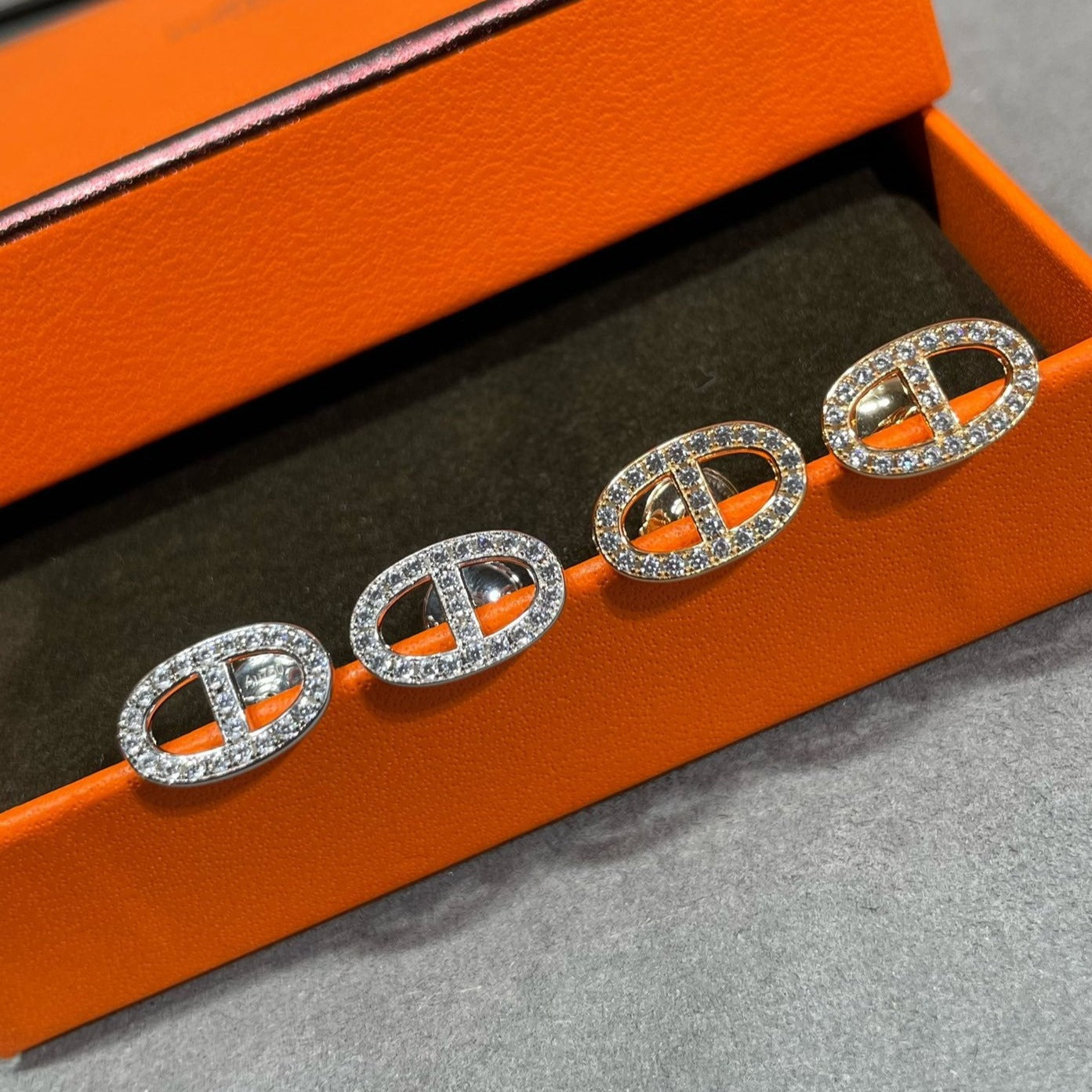 [Lumi Jewels]HM FULL DIAMOND PIG NOSE STUD EARRINGS