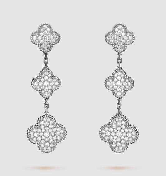 [Lumi Jewels]CLOVER 3 MOTIF DIAMOND SILVER DROP EARRINGS