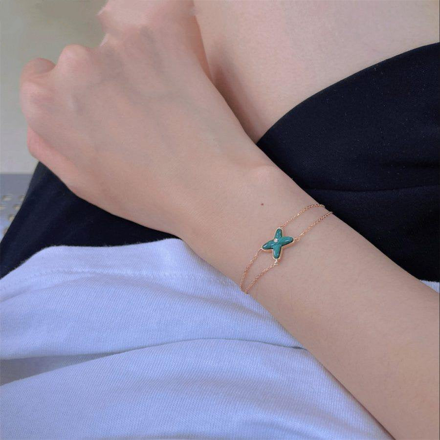 [Lumi Jewels]JEUX BRACELET MALACHITE PINK GOLD 1 DIAMOND