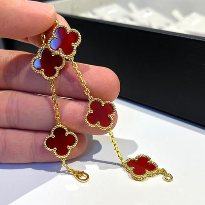 [Lumi Jewels]CLOVER 5 MOTIFS RED AGATE  BRACELET
