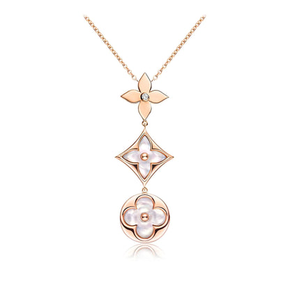 [Lumi Jewels]COLOR BLOSSOM LARIAT NECKLACE PINK GOLD WHITE MOTHER PEARL AND DIAMOND