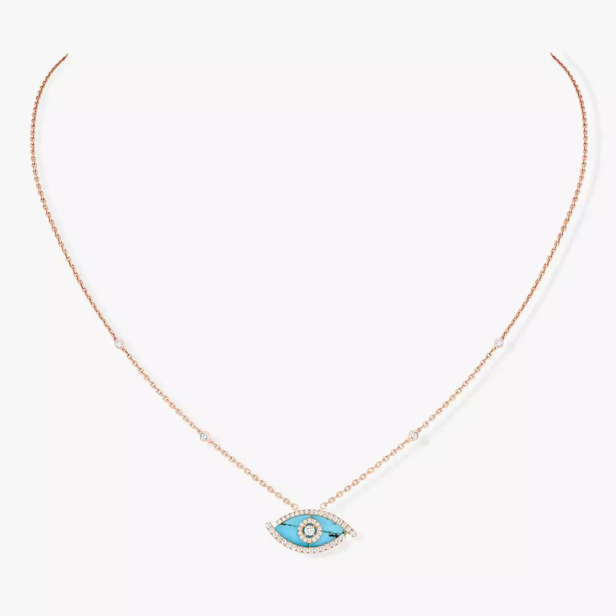 [Lumi Jewels]Lucky Eye Diamond Necklace in Rose Gold and Turquoise