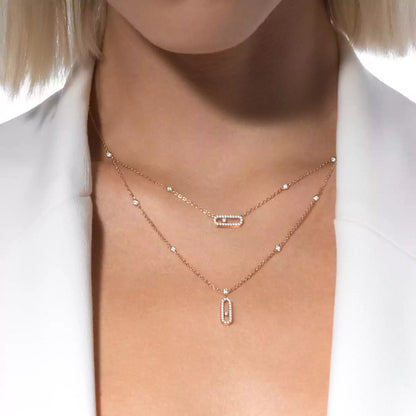 [Lumi Jewels]2 Rows Rose Gold Diamond Pave_ Necklace Move Uno