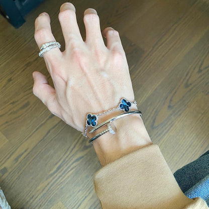 [Lumi Jewels]CLOVER 5 MOTIF PIETERSITE SILVER BRACELET