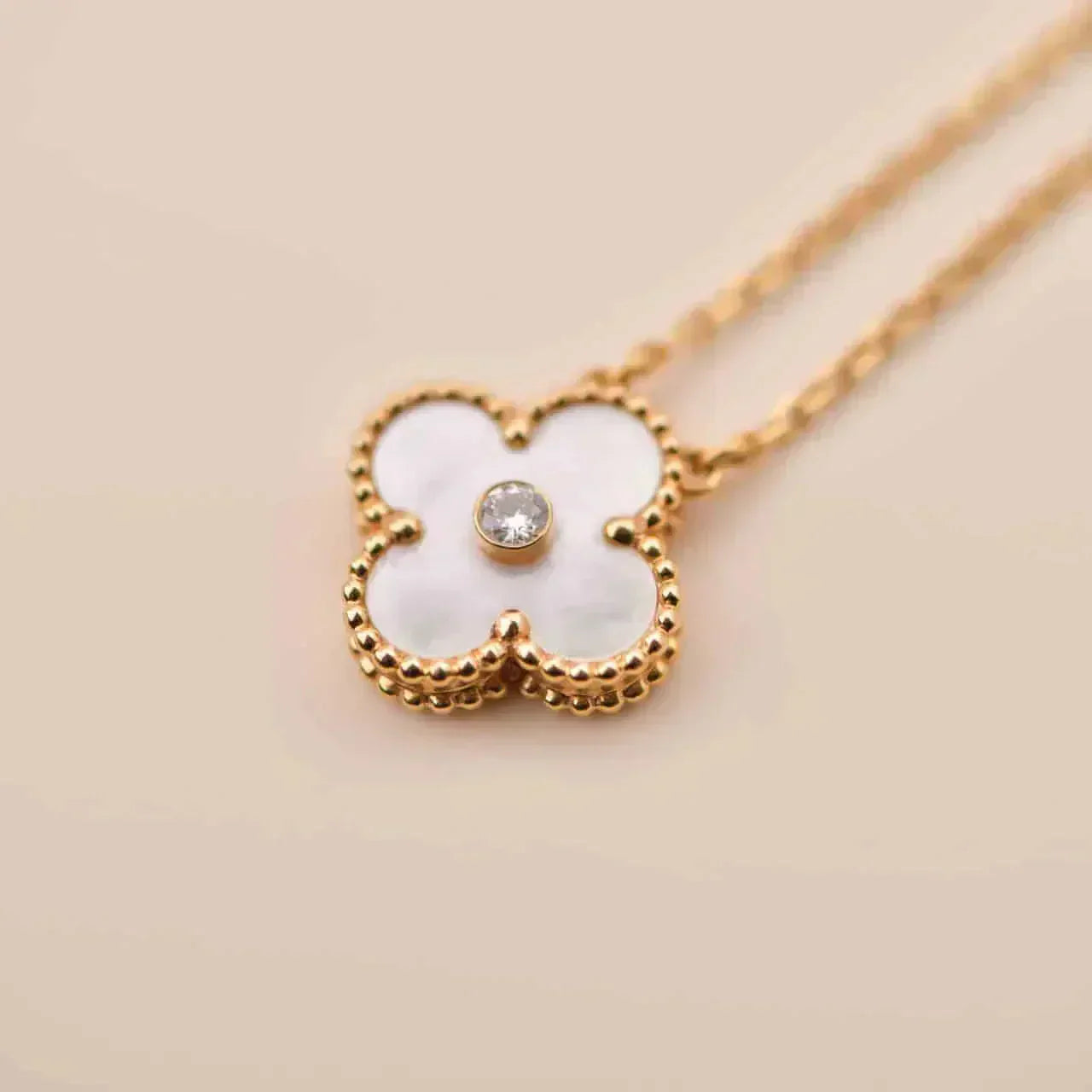 [Lumi Jewels]COLLIER TRÈFLE 15MM DIAMANT FRITILLAIRE BLANC