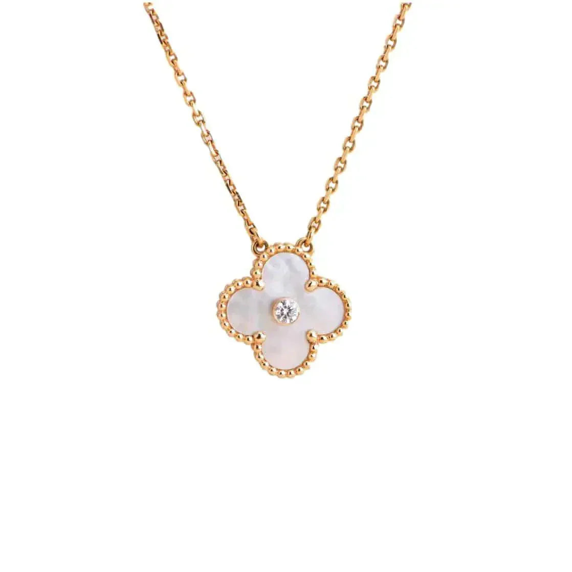 [Lumi Jewels]COLLIER TRÈFLE 15MM DIAMANT FRITILLAIRE BLANC
