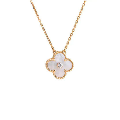 [Lumi Jewels]COLLIER TRÈFLE 15MM DIAMANT FRITILLAIRE BLANC