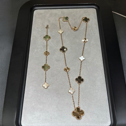 [Lumi Jewels]DETACHABLE CLOVER 15(11+4) FLOWER ROSE GOLD NECKLACE SET