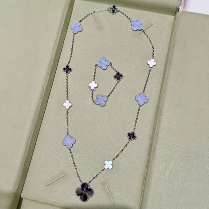 [Lumi Jewels]DETACHABLE CLOVER 15(11+4) FLOWER SILVER NECKLACE SET