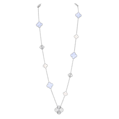 [Lumi Jewels]DETACHABLE CLOVER 15(11+4) FLOWER SILVER NECKLACE SET