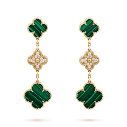 [Lumi Jewels]CLOVER EARRINGS GOLD MALACHITE DIAMOND 3 MOTIF