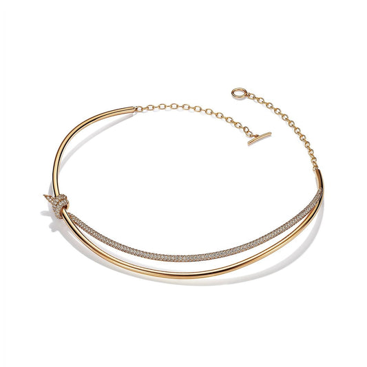 [Lumi Jewelry]KNOT DOUBLE ROW NECKLACE IN YELLOW GOLD WITH DIAMONDS