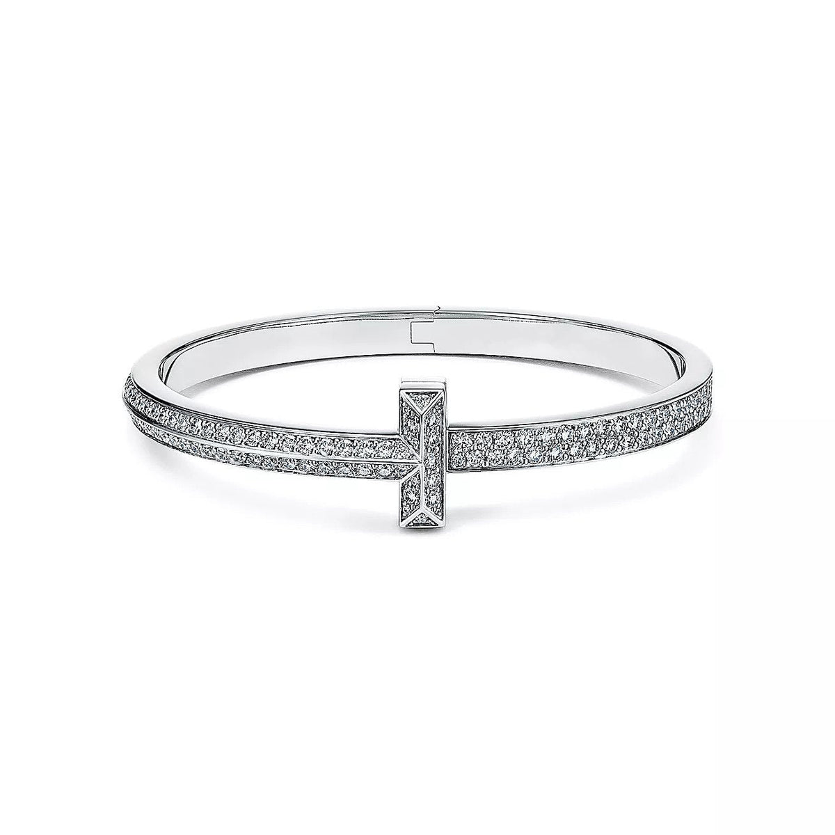 [Lumi Jewelry]WIDE DIAMONDS HINGED BANGLE SILVER