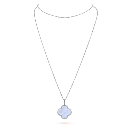 [Lumi Jewels]CLOVER SILVER CHALCEDONY BIG CLOVER NECKLACE