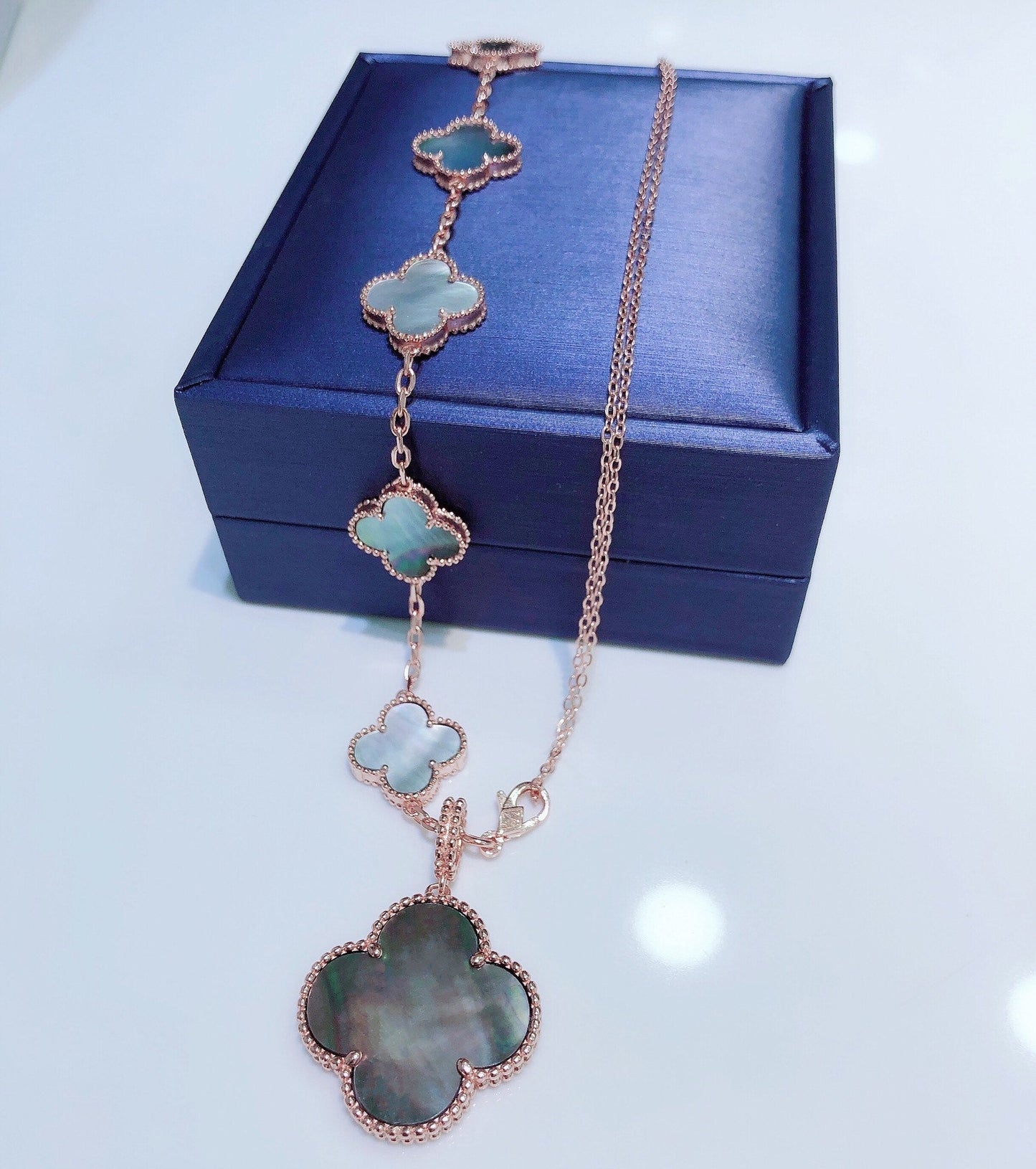 [Lumi Jewels]COMBINED BRACELET 5 MOTIFS AND NECKLACE DARK MOP ROSE GOLD