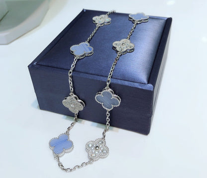 [Lumi Jewels]CLOVERS THE 10-MOTIFS CHALCEDONY DIAMONDS SILVER NECKLACE