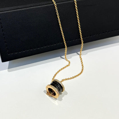 [Lumi Jewels]ZERO 1 BLACK CERAMIC DIAMOND PINK GOLD NECKLACE